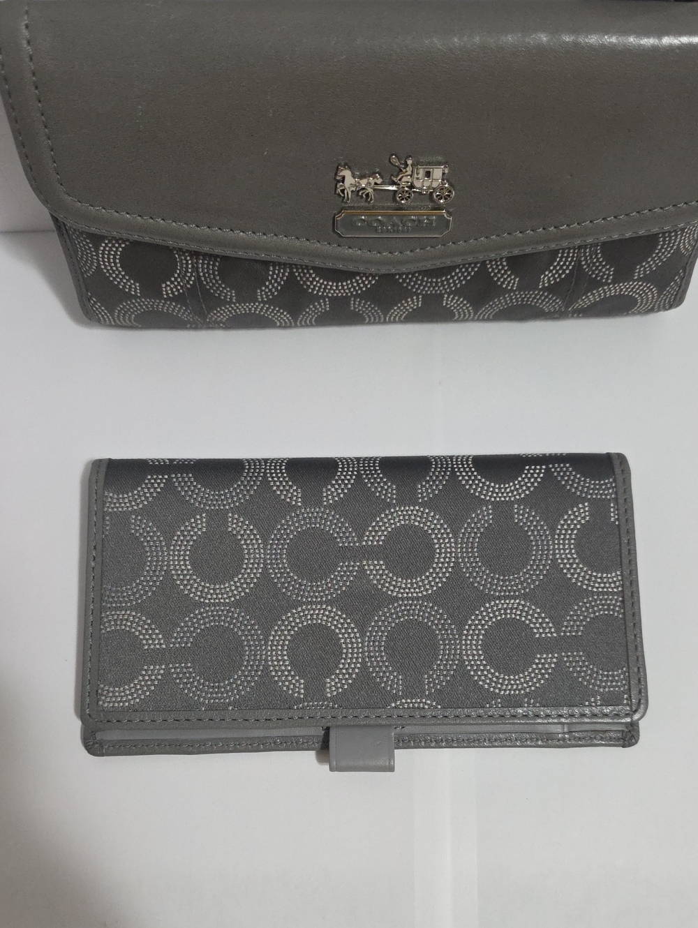 Coach Gray Signature Continental Wallet with Checkbook Holder & Silver Hardware - Picture 11 of 12